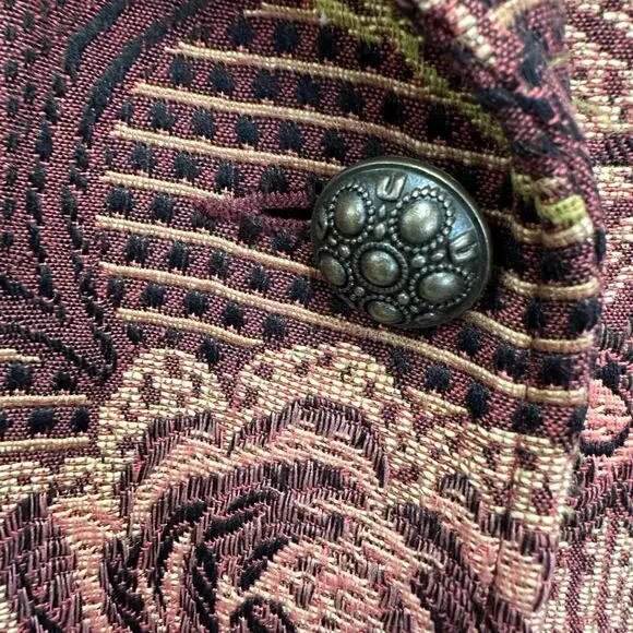 CAbi burgundy Jacobean burgundy floral jacquard tapestry long jacket Size 14